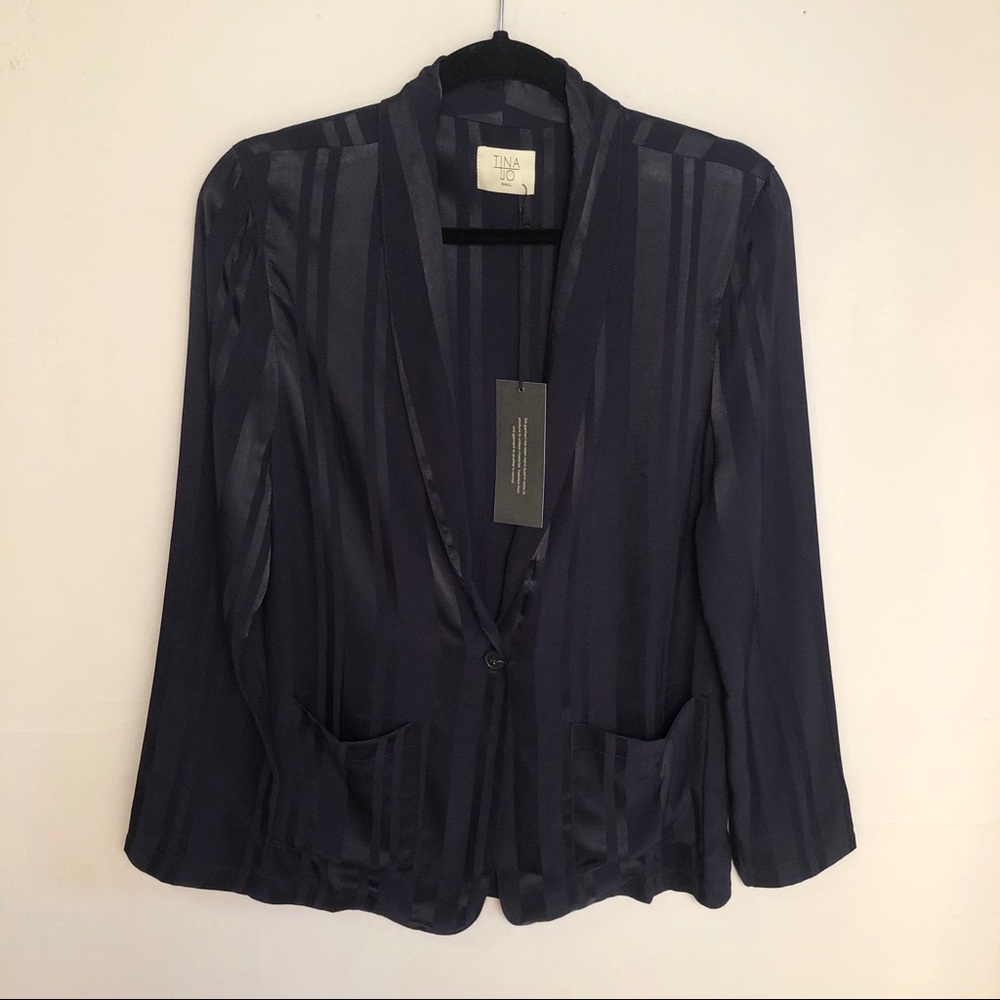 Tina Jo Striped Navy Light Weight Blazer Jacket Women’s Small Blue Boho NWT